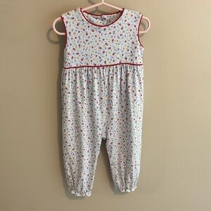 The Beaufort Bonnet Company Light Blue Floral One-Piece Romper with Red Trim
